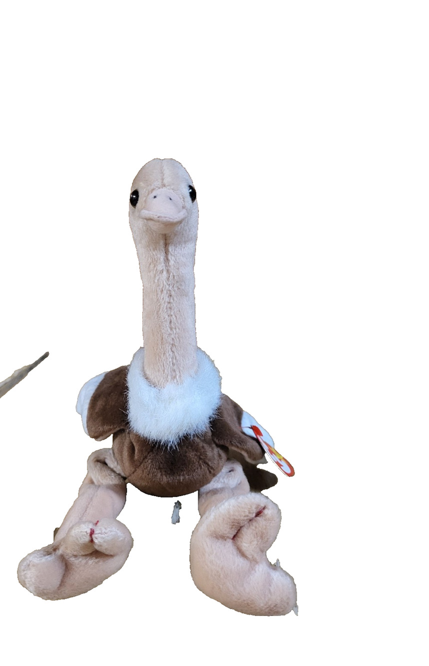 TY Beanie Baby Stretch the Ostrich Plush Brown White Bird w/ Tags DOB 9-21-1997